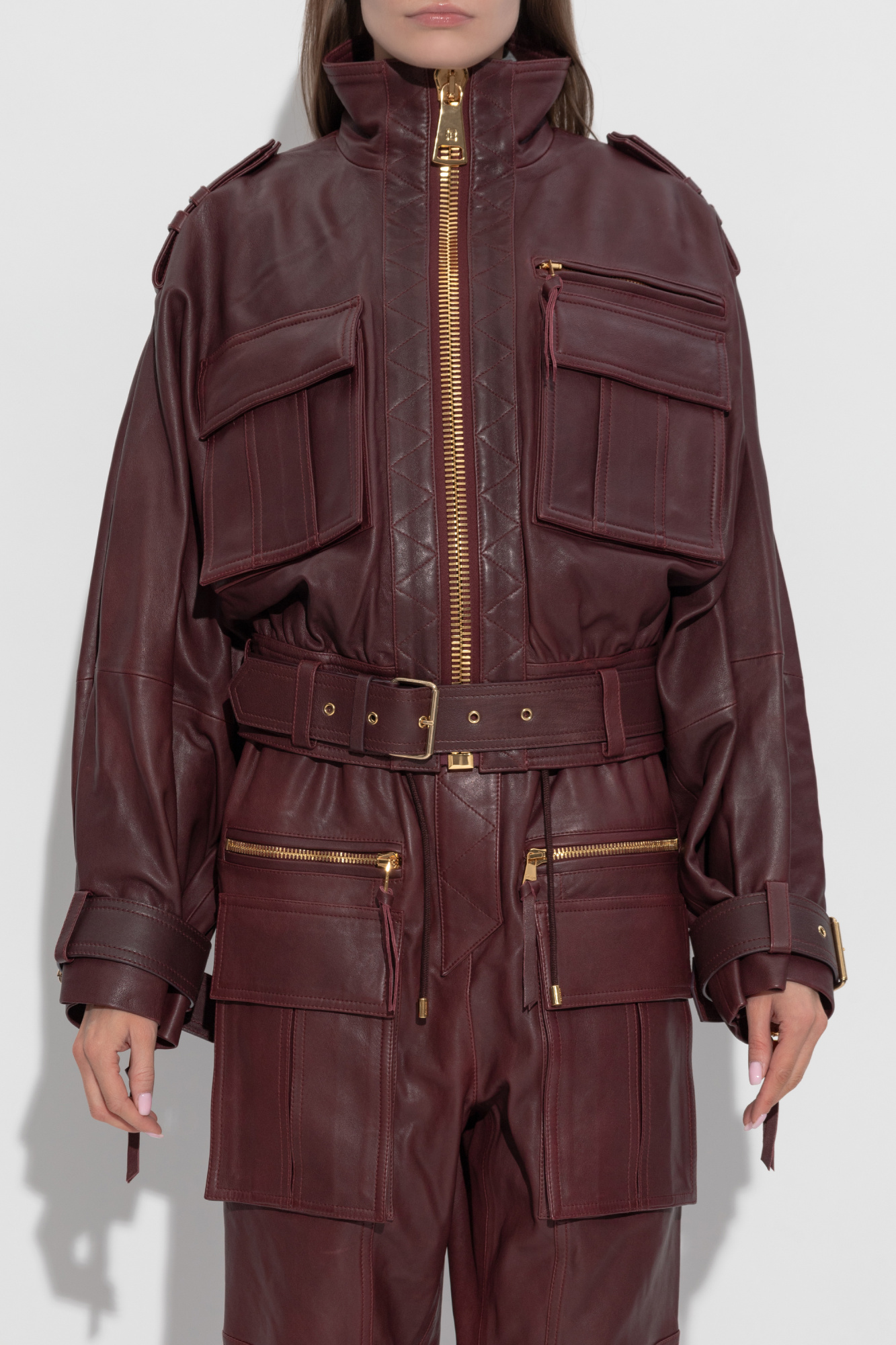 970 希少 BALMAIN レザージャケット キルティング カーキ 7号 S 970 希少 BALMAIN レザージャケット キルティング カーキ 7号 S